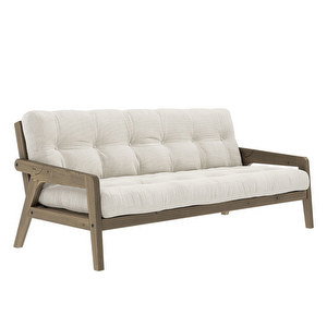 Grab Futon Sofa, Corduroy Fabric Ivory/Brown, W 200 cm