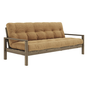 Knob Futon Sofa, Corduroy Fabric Fudge Brown / Carob Brown, W 205 cm