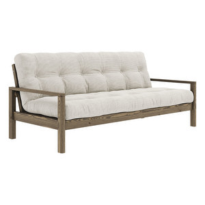 Knob Futon Sofa, Corduroy Fabric Ivory / Carob Brown, W 205 cm