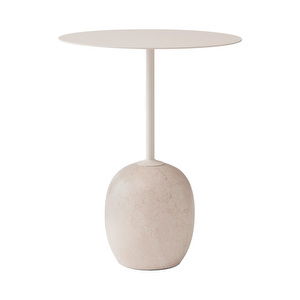 Lato LN8 -sivupöytä, valkoinen / Crema Diva -marmori, ⌀ 40 cm