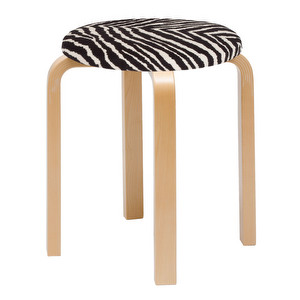 Stool E60, Birch/Zebra Fabric black-white, Assembled