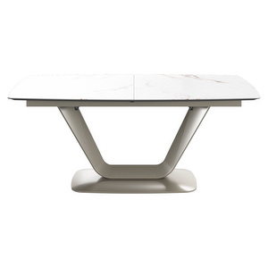 Alicante Extendable Dining Table, White Marble Ceramic / Ash Grey, 99 x 183/263 cm