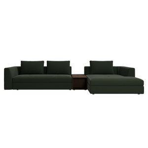 Bergamo Sofa, Bologna Fabric 3256 Dark Green / Dark Oak, W 334 cm