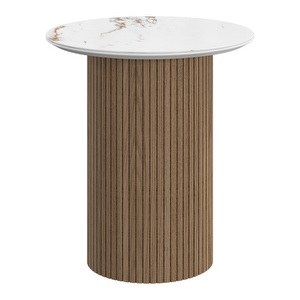 Santiago Side Table, White Ceramic / Natual Oak, ⌀ 46 cm