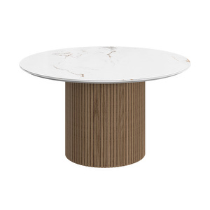 Santiago Coffee Table, White Ceramic / Natual Oak, ⌀ 80 cm