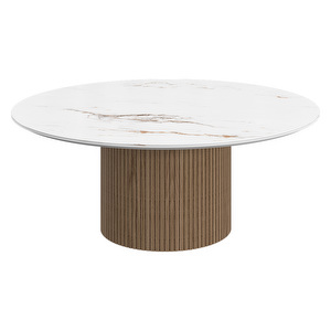 Santiago Coffee Table, White Ceramic / Natual Oak, ⌀ 99 cm