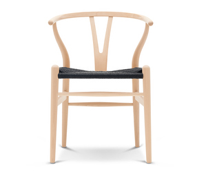 CH24 Wishbone Chair, Soaped Beech, Black Seat