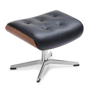 Timeout Footstool, Fantasy Leather Black / Walnut, Quilted