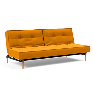 Splitback Styletto -vuodesohva, Elegance-kangas 507 keltainen / tammi, L 210 cm