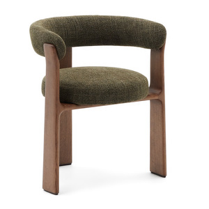 Granite Chair, Chenille Fabric Green / Walnut, 3-legged