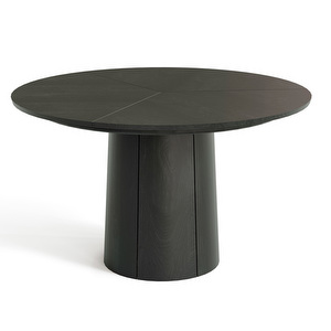 Extendable Dining Table #33, Lacquered Black Oak Veneer, ø 123–149 cm