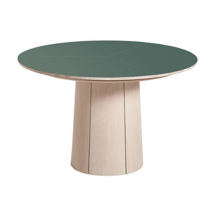 Extendable Dining Table #33, White Oiled Oak / Green Slate, ø 123-149 cm